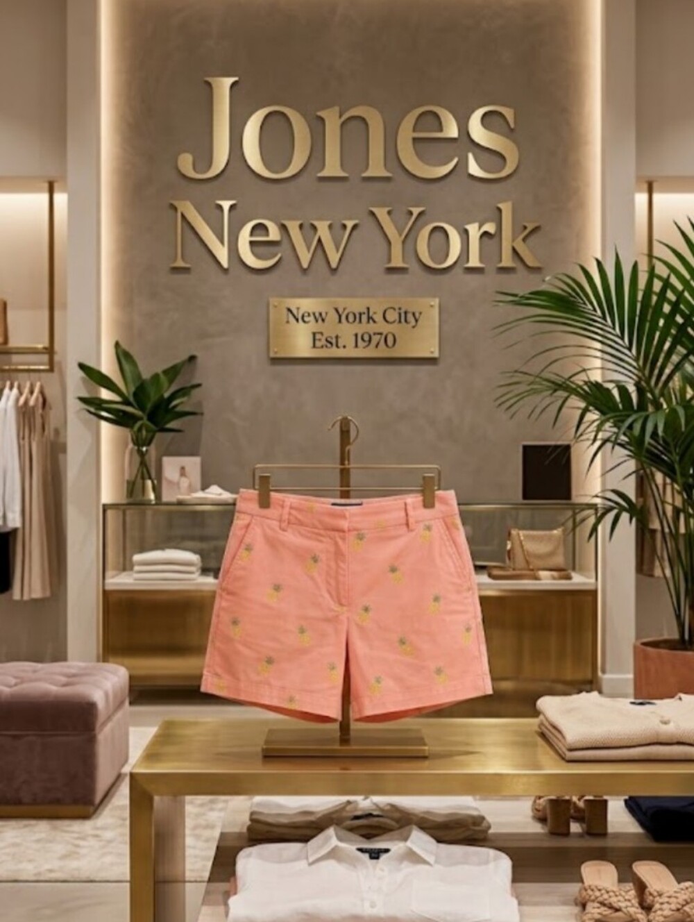 NWOT Jones New York Blush Pink Pineapple Embroidered Chino Shorts Size 12